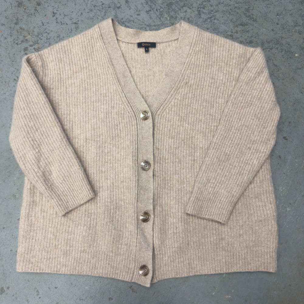 Quince Mongolian Cashmere Oversized Boyfriend Cardigan Sweater Oatmeal Small - Picture 1 of 9